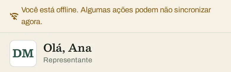 Aviso no topo da agenda do Arx CO: você está offline e algumas ações podem não sincronizar agora. Dados de demonstração.